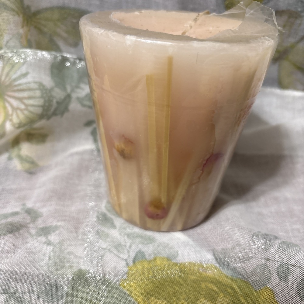 New Rose Water With Lemon Grass Scented‎ Pillar Candle 4" X 4.5" Dated 2002